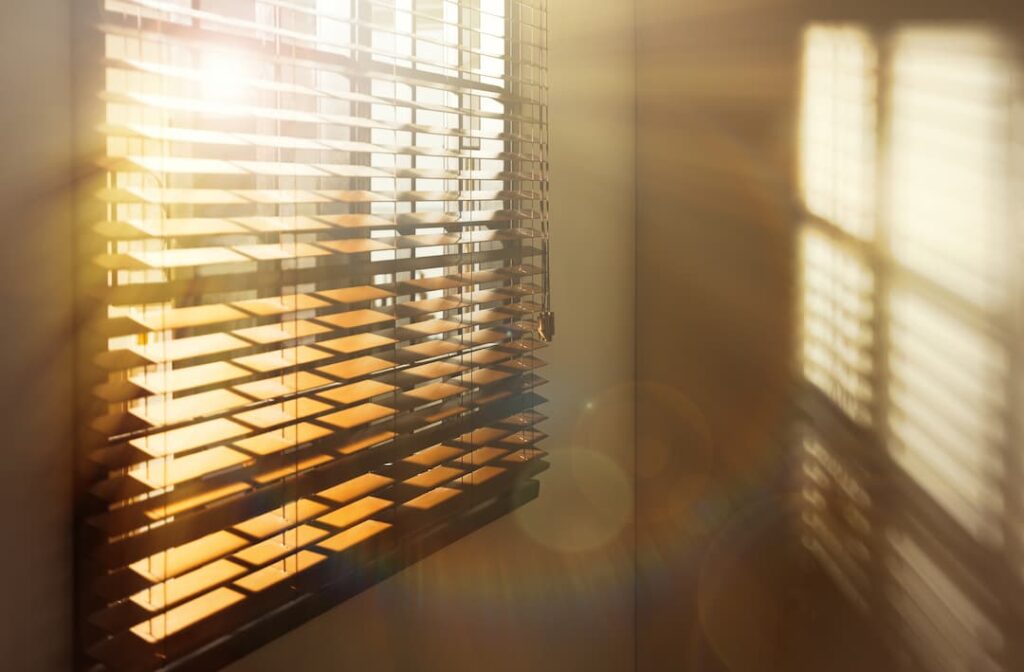 light shining through blinds